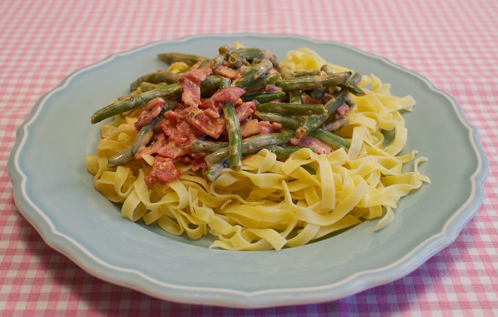Bön- och baconpasta