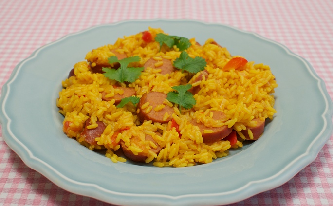 Arroz con chorizo (Ris med Colombiansk korv)
